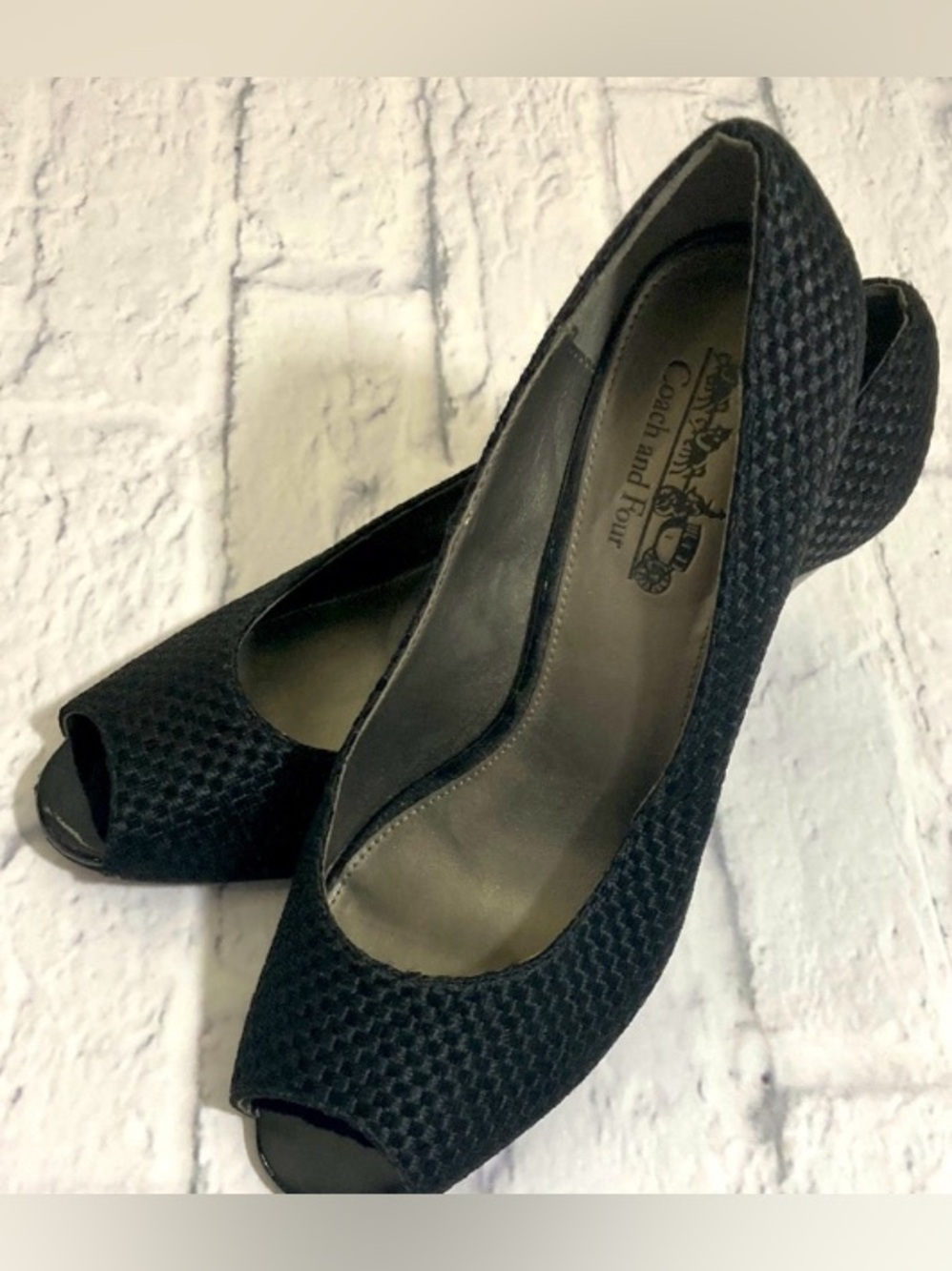 Womens Coach and Four Textured Checkered Open Toed Heels size 8 1/2